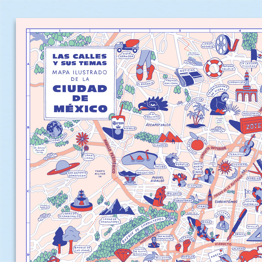 Serigrafía Las calles y sus temas | Mapa ilustrado de la Ciudad de México